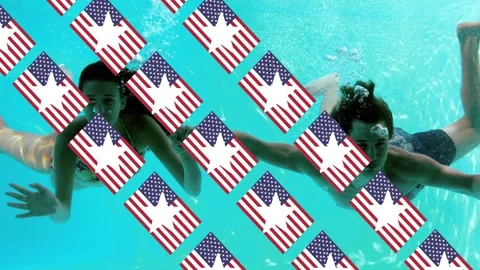 Animation of waves and binary coding over diverse football players on stadium Stock Footage 328235241