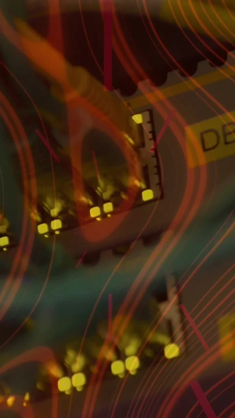 Animation of waves and lines moving over computer hardware Stock Footage 320164960