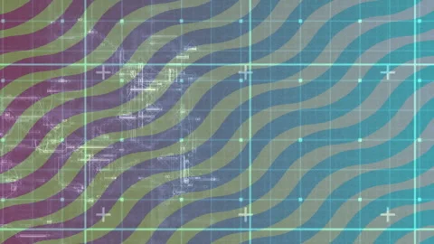 Animation with wavy lines, grid pattern, abstract digital elements, glowing dots Stock Footage 304841630