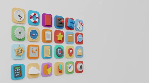 Animation web interface with 3D icons Video stock 270804481