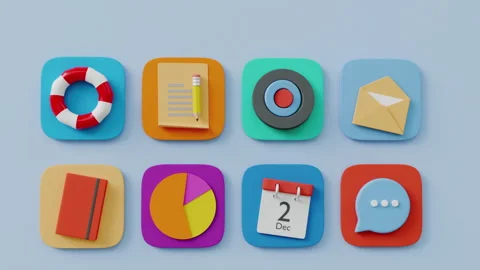 Animation web interface with 3D icons Video stock 273368822