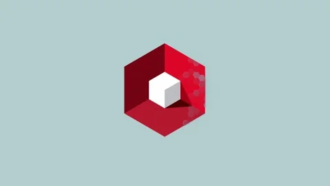 Animation of white 3D 3 Dimensional cube inside red hexagon box with light and s Stock Footage 303687565