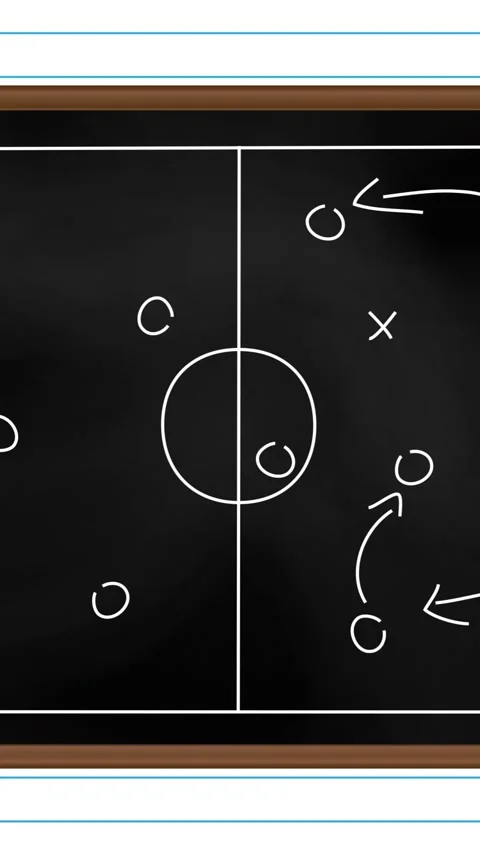 Animation of white arrows, x and circle symbols on sports court over lines Stock Footage 343503739