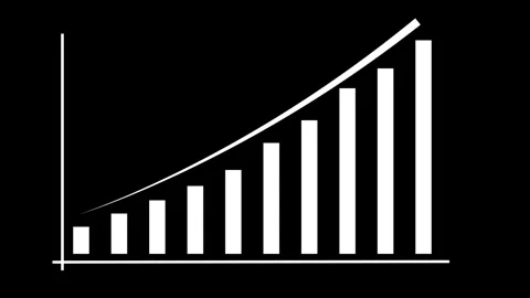 Animation White Bar Chart with Curved Line Showing Exponential Growth on Bl.. Stock Footage 321791987