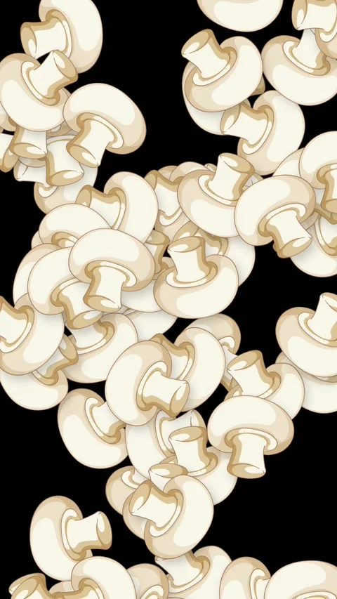 Animation of White Button Mushrooms Falling Against Black Background Stock Footage 339754071