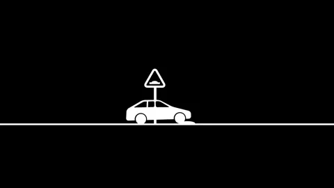 Animation White Car and Speed Bump Sign on Black Background with White Line.. Stock Footage 321855926