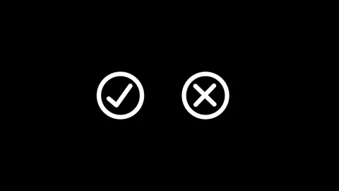 Animation White Check Mark and Cross Symbols on Black Background wrong right Stock Footage 321855329
