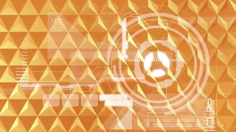 Animation of white circular scope scanning and data processing, on orange 2d Stock Footage 157324566