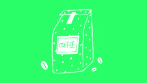 Animation white coffee bean packaging bag on green background Stock Footage 252239748