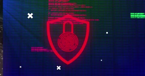 Animation of white crosses over globe, data processing with padlock, and network Stock Footage 330782025