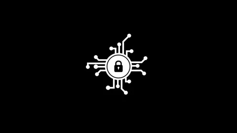 Animation White digital padlock icon with circuit board elements on black b.. Stock Footage 321996538