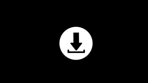 Animation White download icon inside a solid oval shape on a black backgrou.. Stock Footage 321739016