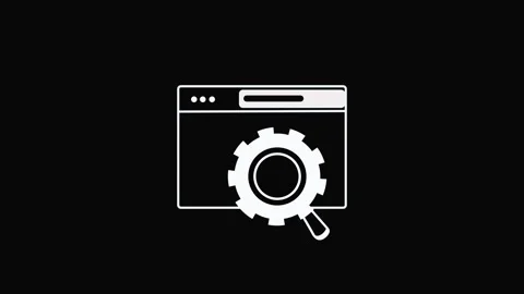 Animation White Icon of a Web Browser Window with a Gear and Magnifying Gla.. Stock Footage 321624814