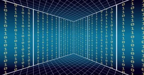 Animation of white lines with data processing on blue background Stock Illustration