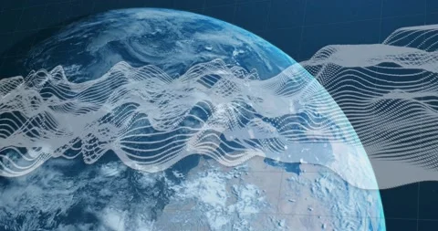 Animation of white lines over globe on b... | Stock Video | Pond5
