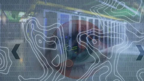 Animation of white lines, woman's blue eye and binary coding data processing Stock Footage 201104727