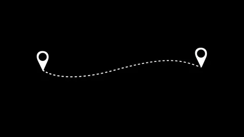 Animation White Location Pin With A Dashed Line Path On A Black Background .. Stock Footage 321855691
