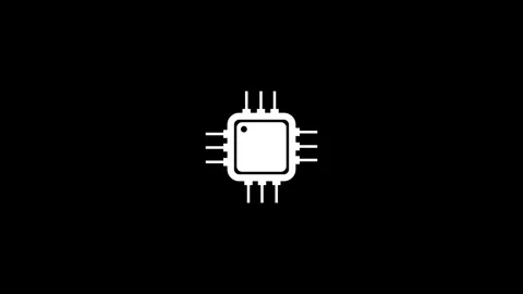 Animation White Microchip Icon on Black Background processor computer Stock Footage 321855041