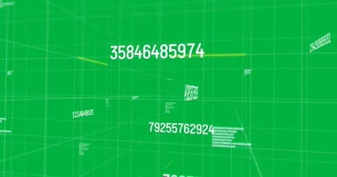 Animation of white numbers changing and data processing over white grid on black Stock Footage 325294947