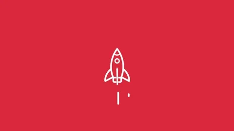 Animation White outline rocket ship launching upwards on a solid red backgr.. Stock Footage 321855098