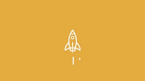 Animation White outline rocket ship launching upwards on a solid yellow-ora.. Stock Footage 321855103