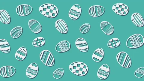 Animation of white patterned Easter eggs moving in rows on green background Stock Footage 130726728