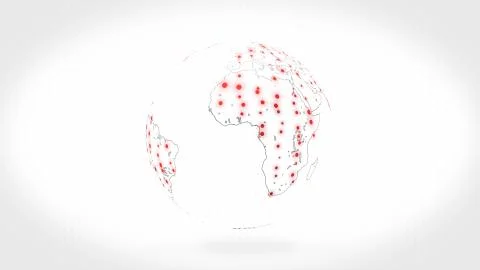 Animation of white planet with red dots digital grid over white background. Illustrazione stock