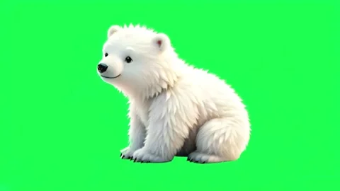Animation white polar bear isolate on green background. Stock Footage 283421415