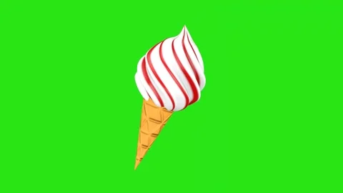 Animation white red ice cream with waffle cone on a green screen. Stock Footage 310563816