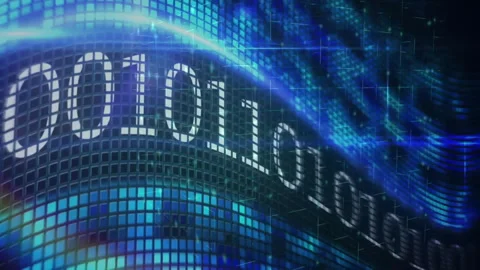 Animation of white shapes moving over binary coding Stock Footage 309742618