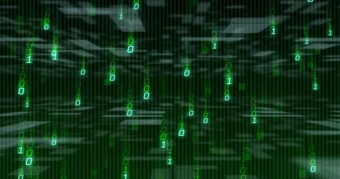 Animation of white shapes moving over binary coding Stock Footage 309842177