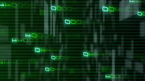 Animation of white shapes moving over binary coding Stock Footage 314616119