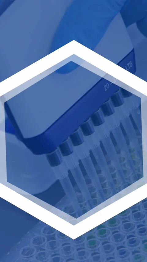 Animation of white shapes over close up of scientist working in lab Stock Footage 344594976