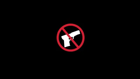 Animation White Silhouette of a Handgun Inside a Red Prohibition Sign on a .. Stock Footage 321997142
