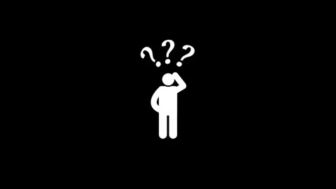 Animation White silhouette of a person with three white question marks abov.. Stock Footage 321996571