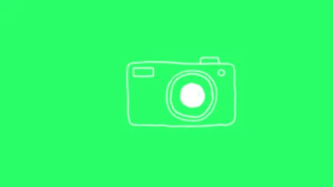 Animation white simple lines shape camera isolate on green background. Stock Footage 252239736