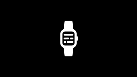 Animation White Smartwatch Icon with List Display on Black Background techn.. Stock Footage 321855755