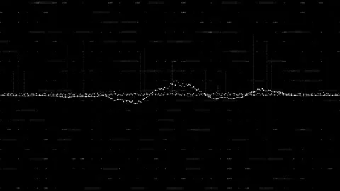Animation of white sound wave pattern over black background with scattered dots Stock Footage 304644185