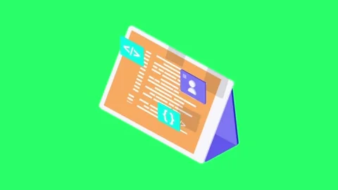 Animation white source code on orange display with green background. Stock Footage 242862811
