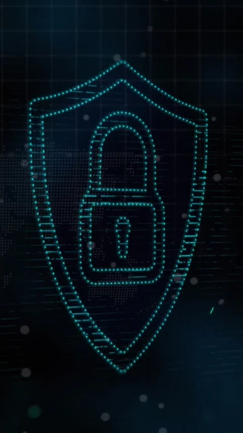 Animation of white spots over security padlock icon against spinning globe and Stock Footage 344803102