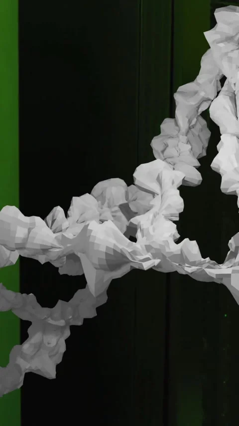 Animation of white, textured dna strand moving over dark computer server room Stock Footage 320662857