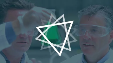 Animation of white triangles over caucasian male scientists in lab Stock Footage 326749905