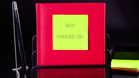Animation of the WHY CHOOSE US text. Explore key reasons to choose a focused Stock Footage 296972450