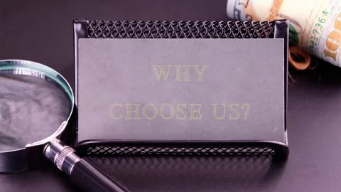 Animation of the WHY CHOOSE US text. Discover how our unique business concept Video stock 297348861