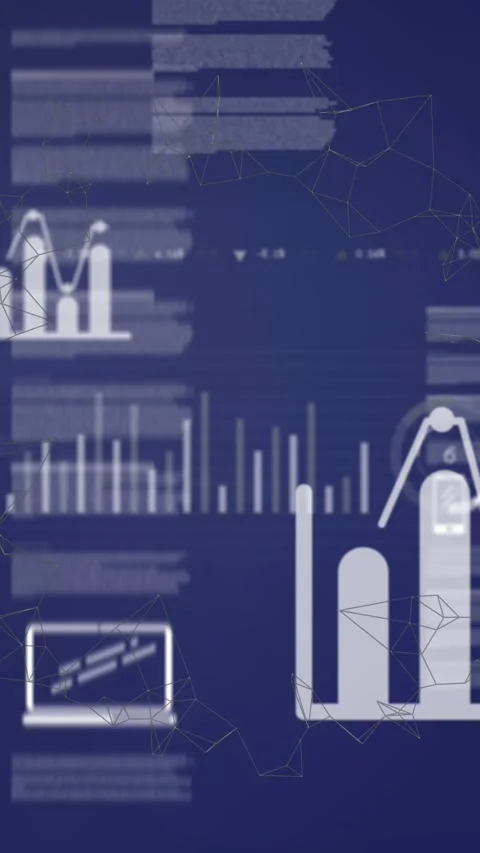 Animation of wifi icons, bar graphs, programming language and cellphone icons Stock Footage 322148429