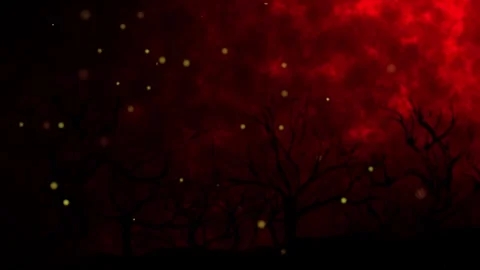 Animation of wild fire with dark red background and silhouette of tree Stock Footage 305531671