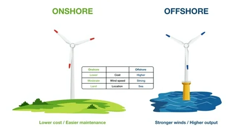 Animation of Wind Energy Onshore vs Offshore Comparison Diagram Stock Footage 336321515