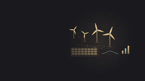 Animation of wind turbines generating clean energy with data graphs and key.. Stock-Footage 348169655