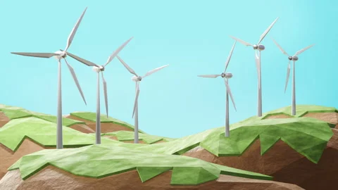 Animation Wind turbines on island low poly Stock Footage 142487053