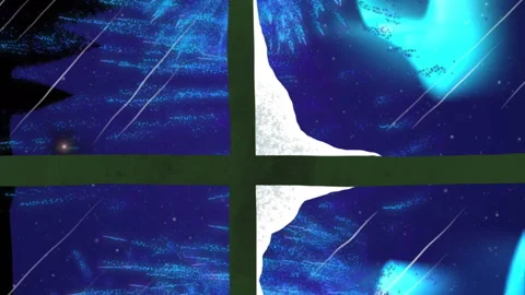 Animation of window with christmas tree and fireworks exploding in night sky Video stock 312284172